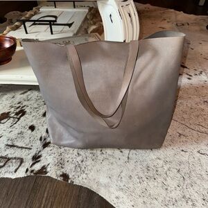 Madewell Gray Leather Transport Tote Bag